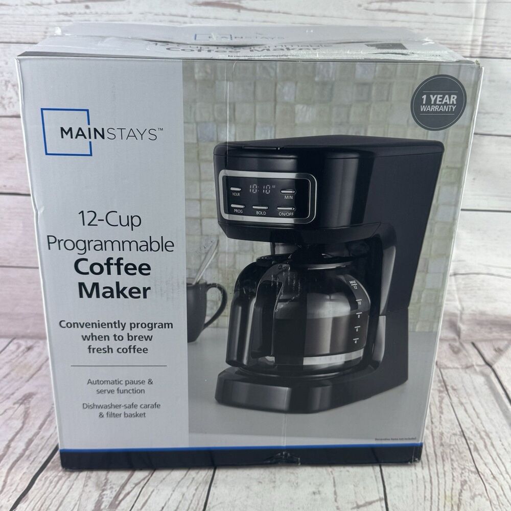 Mainstays 12 Cup Programmable Drip Coffee Maker Black Bold Brew